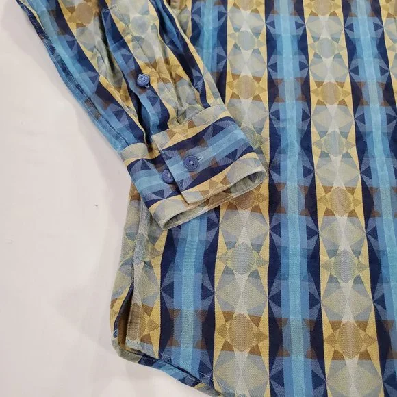 Jhane Barnes Shirt Men Medium Blue Geometric Casual Button Down Designer Vintage - Picture 8 of 16